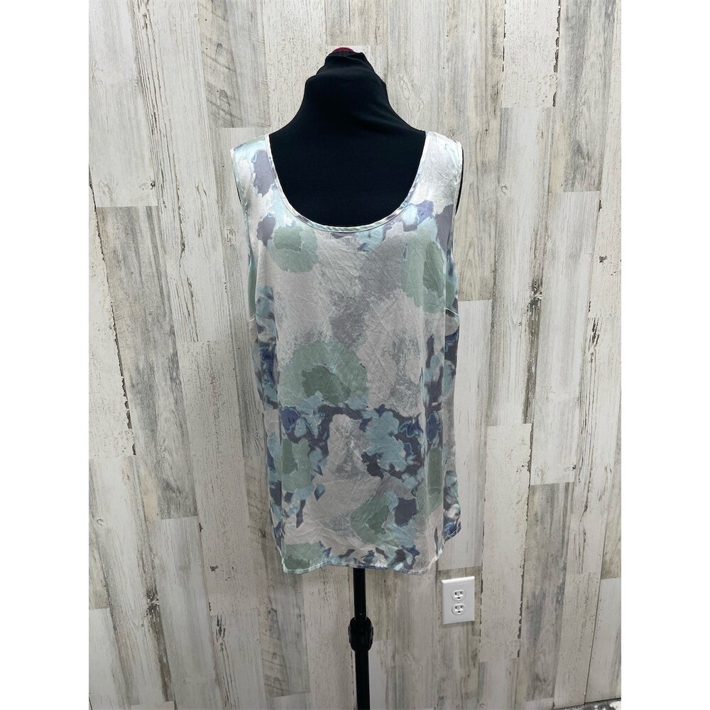 Ann Taylor Blouse Womens L Watercolor Floral Blue Green Sleeveless Top sku548 - Picture 1 of 11